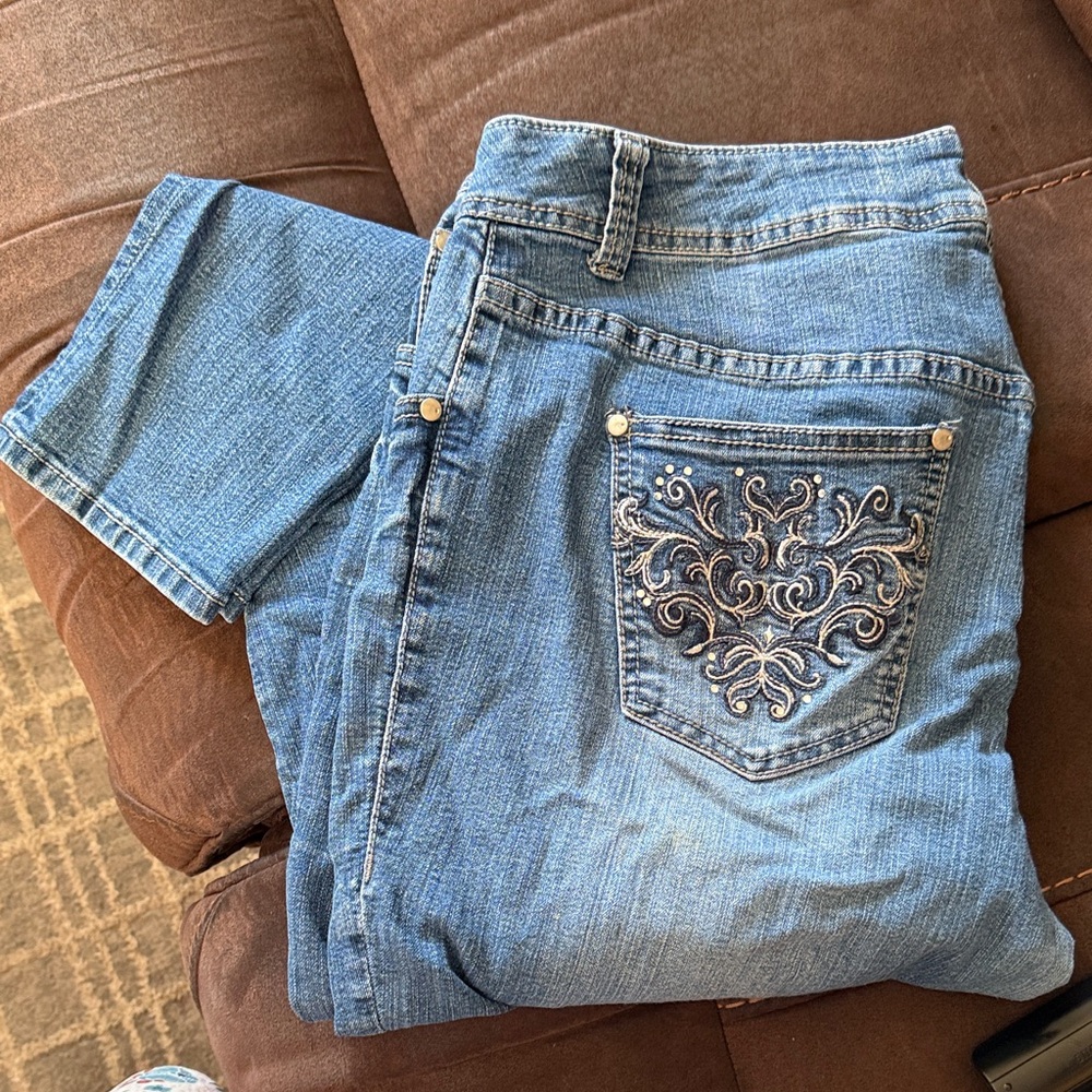Lane Bryant Blue straight leg Jeans with Embroidered Back Pockets & bling